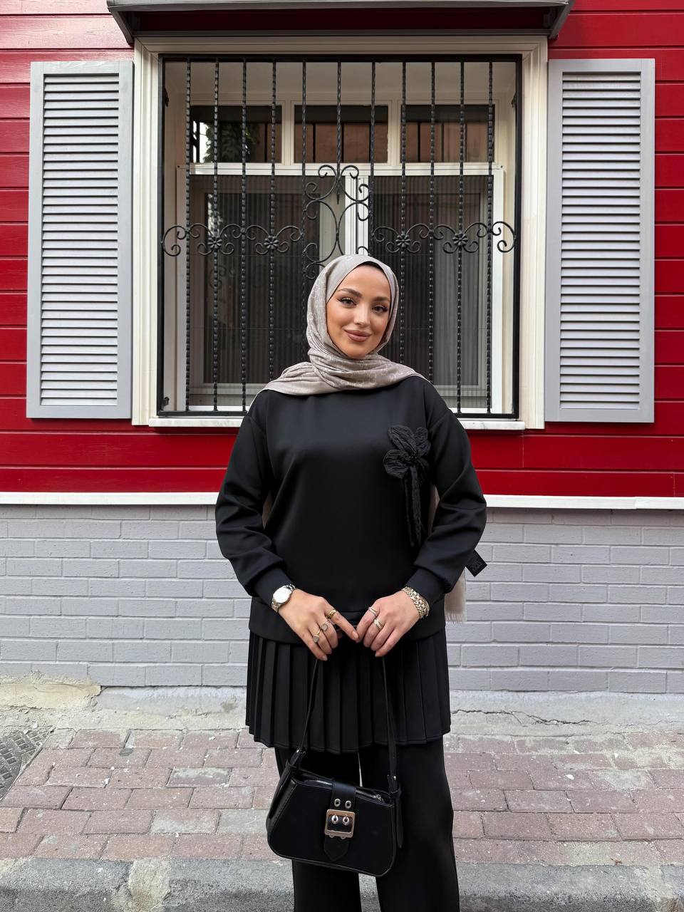 Gül detaylı 2 li takım